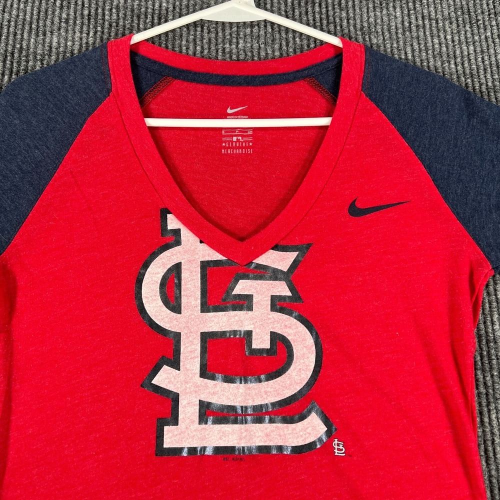 St. Louis Cardinals Shirt Womens Small Red Short Sleeve V Neck Nike MLB Baseball